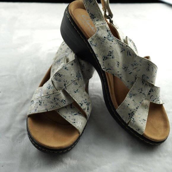 Clarks Collection Slingback Platform Sandals Floral Print Size 8.5 - Picture 1 of 8